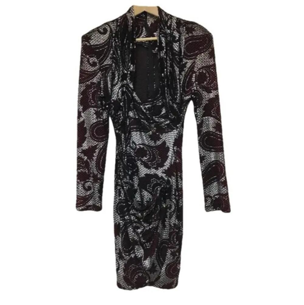 JANINE vintage old Hollywood glamour red black silver cocktail mini dress